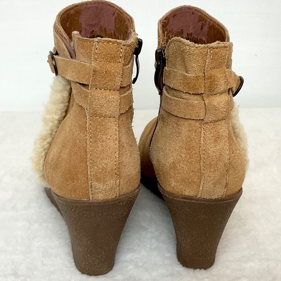 BJORNDAL AMY Fur Lined Brown Zip Up Ankle Wedge Suede Winter Booties Size 9 - Picture 11 of 16